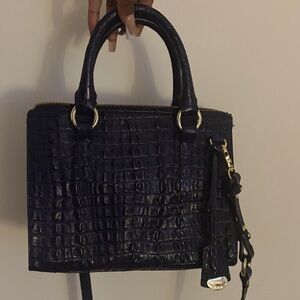 Brahmin Black Crocodile-Embossed Satchel